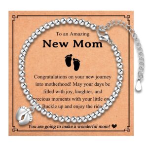 Mom card foot silver bead bracelet