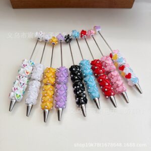 Wholesale 2pcs Heart-shaped Beaded Pen DIY Clay Beaded Pen