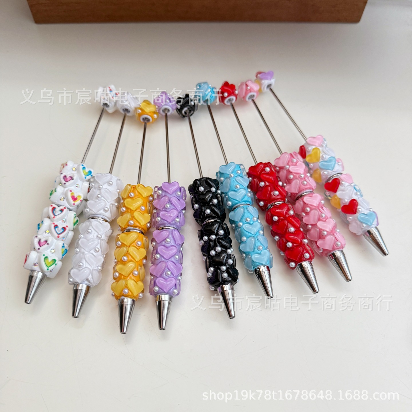 Wholesale Heart-shaped Beaded Pen DIY Clay Beaded Pen