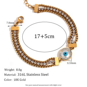 Gold round eye square Pearl zircon chain three-layer bracelet-Gold