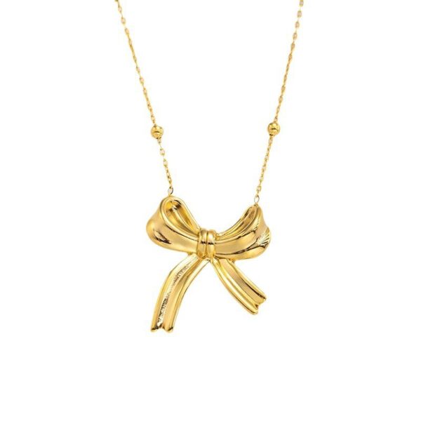 Wholesale titanium steel necklace gold luxury creative bow necklace