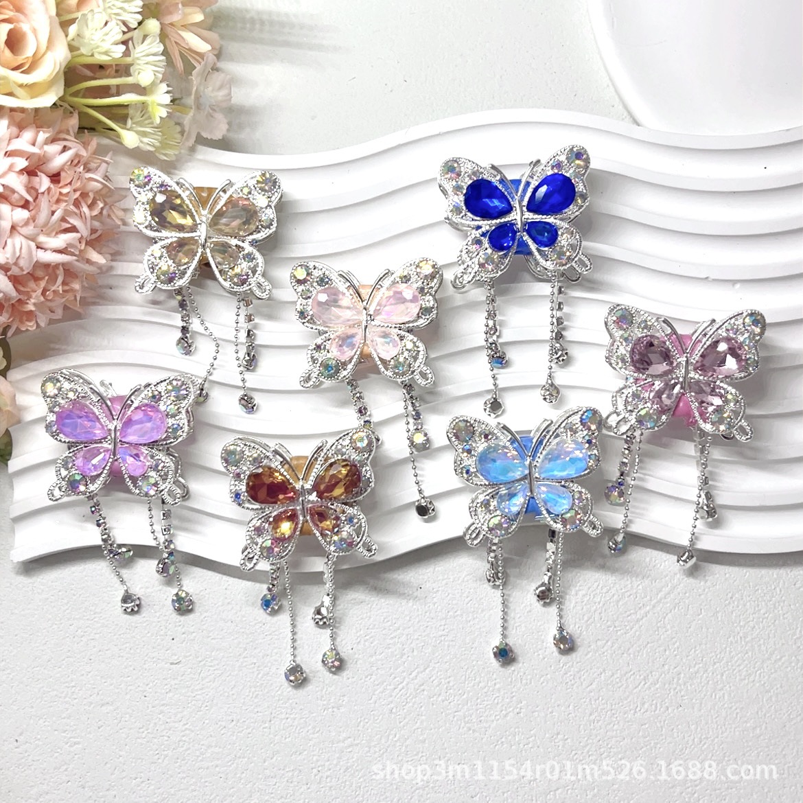 Wholesale Soft ceramic three-dimensional butterfly crystal tassel beads