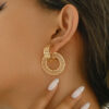 Wholesale Golden hollow geometric pattern circle earrings