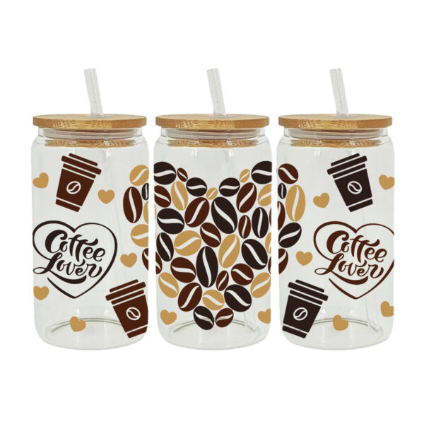Wholesale Brown Cartoon Cute Coffee Theme 16oz Cup UV DTF Wraps