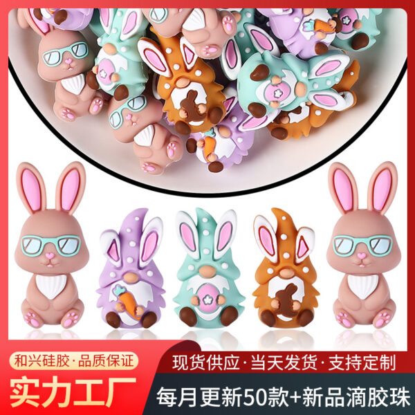 Wholesale Easter 3D silicone beads loose beads jewelry cartoon rabbit Focal Beads