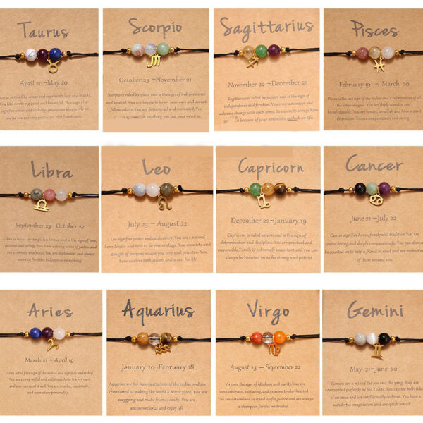 Wholesale Twelve zodiac signs, natural stone crystals, hand woven rope