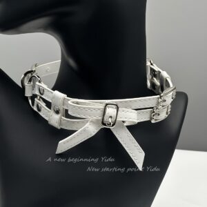 C1058-collar-white double-layer belt buckle bow