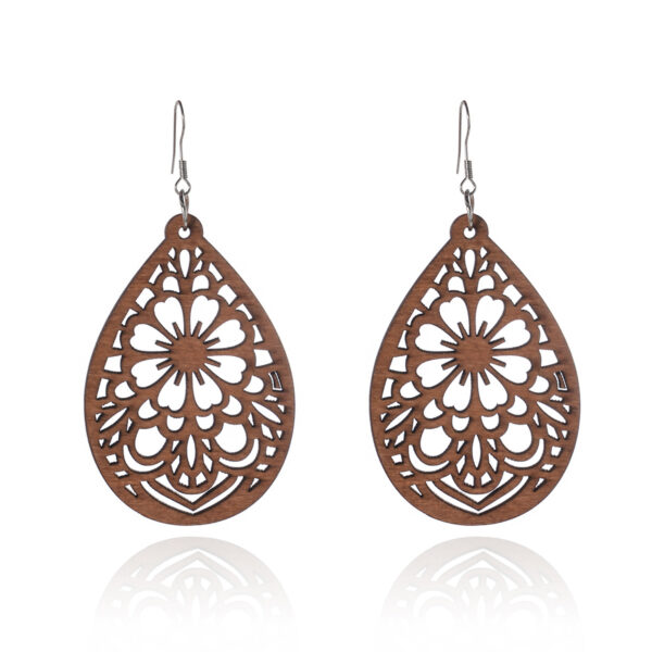 Wholesale Wooden Cut Out Fan-shaped Earrings Geometric Drop-shaped Earrings