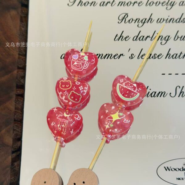 Wholesale 10pcs Embossed Watermelon Cat Heart Balloon Acrylic Beads