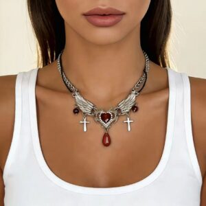 Red Heart Angel Wings Necklace - X6376