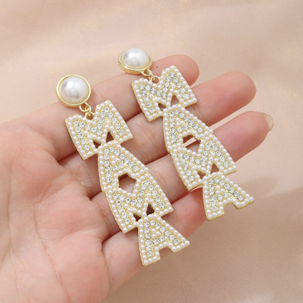 Wholesale Mother's Day Creative Letter Diamond Pearl Earrings Luxury Earrings