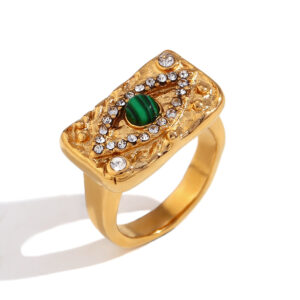 Peacock eyes zircon rhinestone square ring-Gold-No. 7