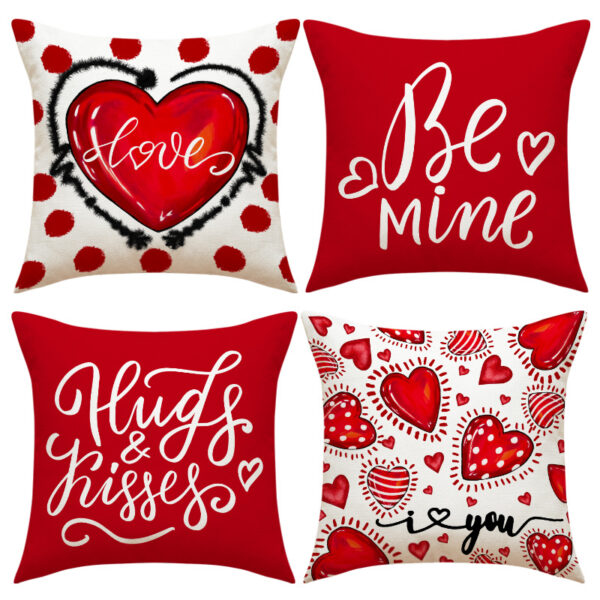Wholesale Heart-Shaped Printed Pillow Cover Valentine's Day Linen Printed Cover