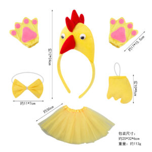 Three-dimensional chicken three-piece yellow gloves yellow gauze skirt