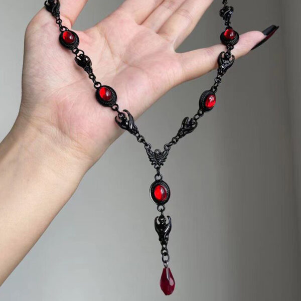 Wholesale Dark Gothic Style Halloween Red Zircon Necklace