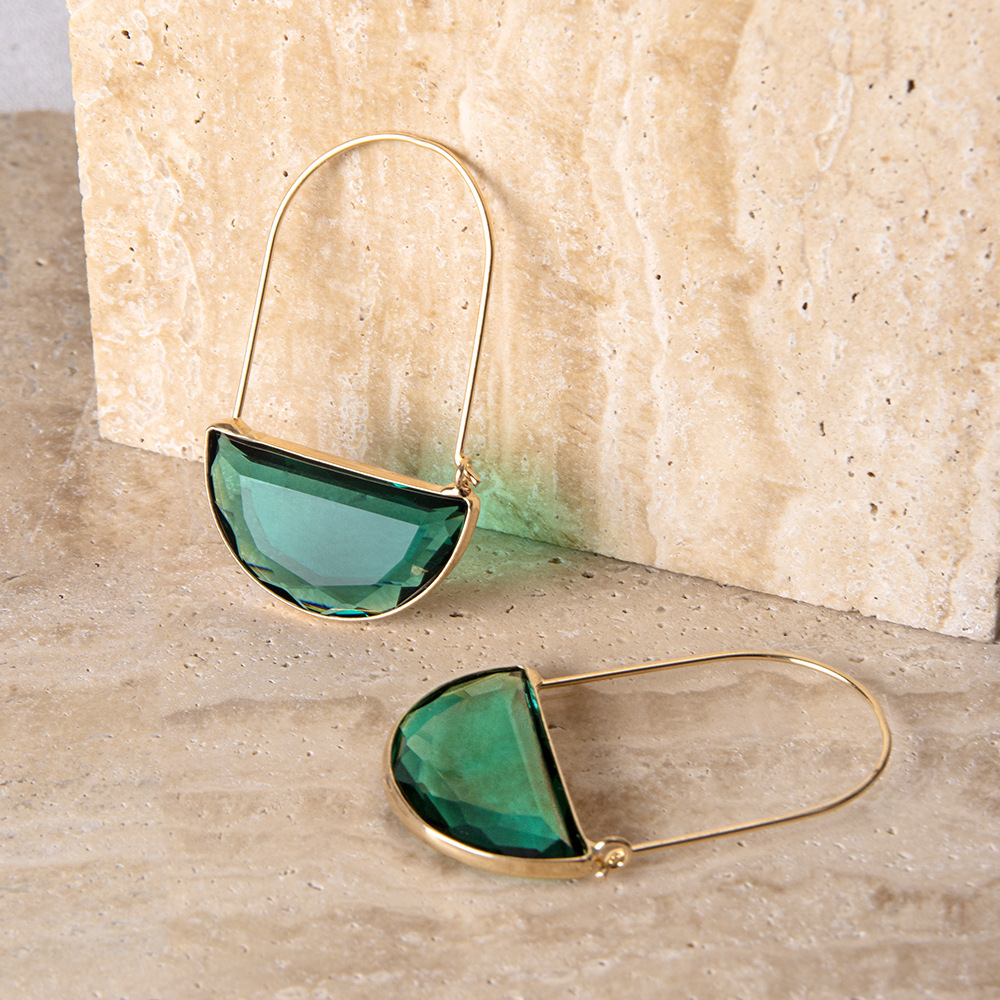 Wholesale Green semi circle inlaid semi precious gemstone earrings