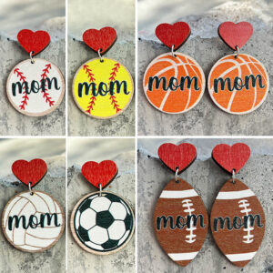 Wholesale Mother's Day Gift Baseball Football Love Wooden Earrings