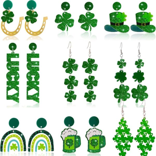 Wholesale St. Patrick's Lucky Clover Green Acrylic Earrings