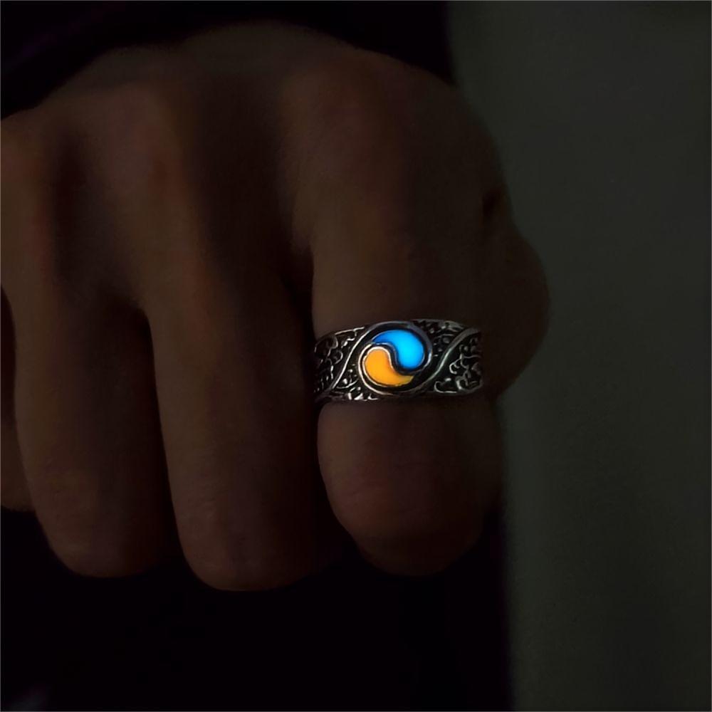 Wholesale Retro Taiji Swing Luminous Ring Relief Tide Pattern Wind Open Ring