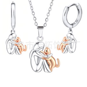 White + rose gold hug cat set