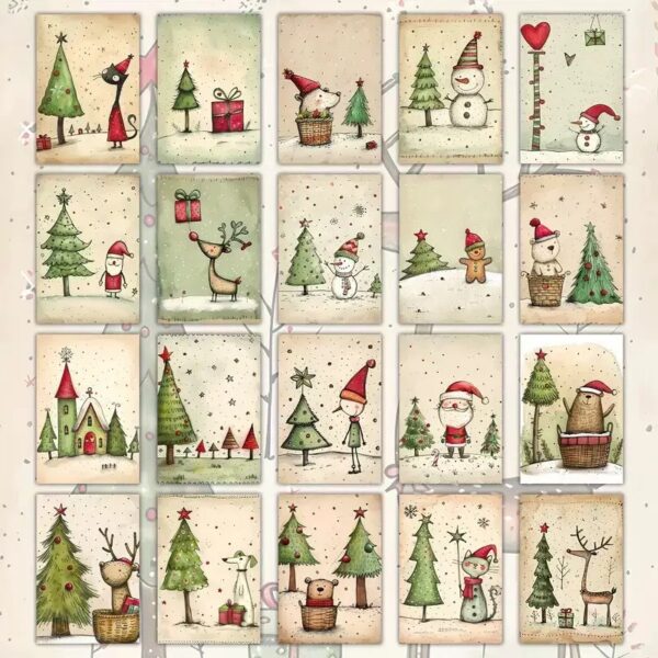 Wholesale 20 Retro-Style Cute Animal Christmas Tree Greeting Cards