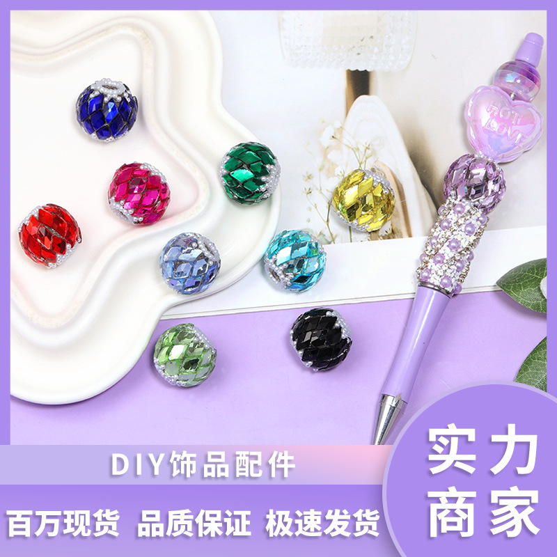 Wholesale coloured diamond-studded round flower beads