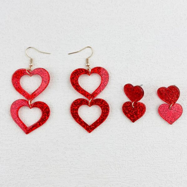 Wholesale Valentine's Day peach heart glitter red heart acrylic suit earrings