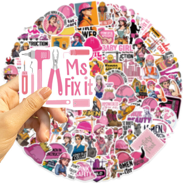 Wholesale 100 Pink Cartoon Safety Helmet Stickers DIY Waterproof