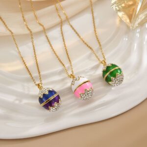 Wholesale Enamel colored Easter eggs with diamond inlay necklace