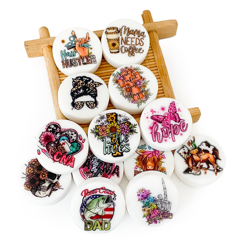 Wholesale cartoon colored print silicone beads