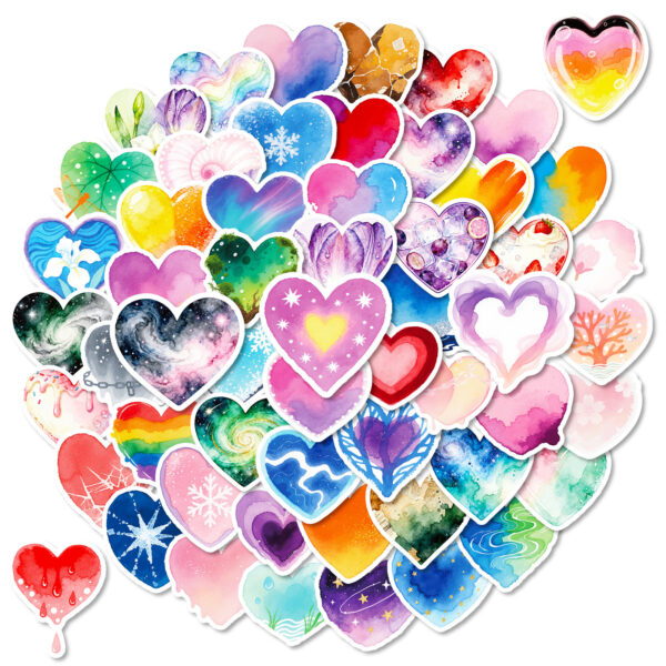 Wholesale 56pcs Watercolor Heart Valentine's Day Stickers