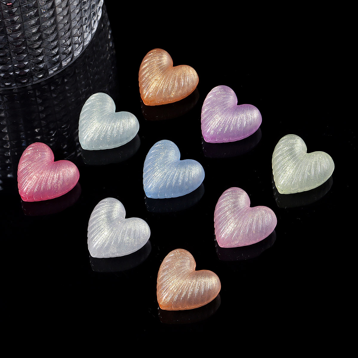 Wholesale luminous colored striped heart-shaped acrylic beads
