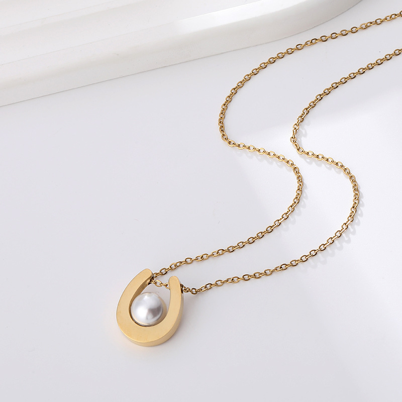 Wholesale U-shaped pearl stainless steel plated necklace