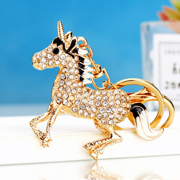 Wholesale Gold studded diamond unicorn metal keychain