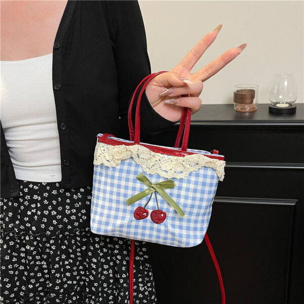 Wholesale Checkered cherry polka dot bow cute crossbody bag handbag