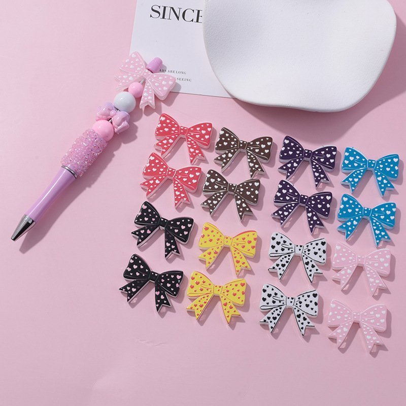 Wholesale beaded pen beads UV lace bow milk pattern printed beads