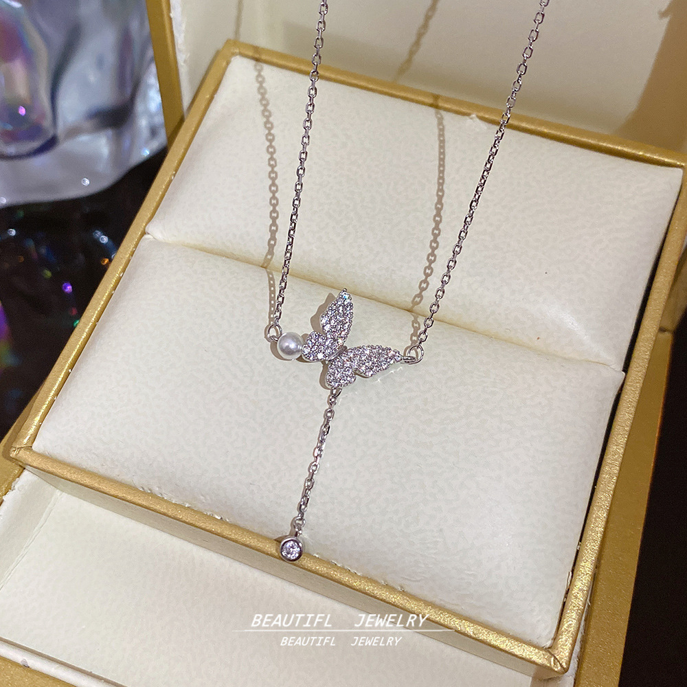 Wholesale butterfly tassel necklace clavicle chain for women