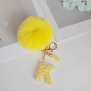 Yellow letter fur ball pendant/K / One piece is also wholesale price