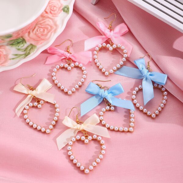 Wholesale Sweet bowknot ribbon pearl heart earrings