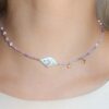 Wholesale Natural Moon Star Purple Beaded Zircon Necklace