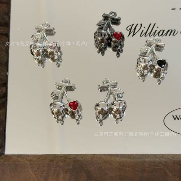 Wholesale Metallic high-quality zircon melted cherry relief pendant, DIY bag charm, phone chain, hair accessory.