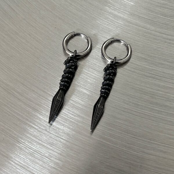 Wholesale Stainless steel retro puncture cross sword pendant earrings