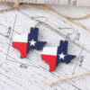 Wholesale Cross Border US Independence Day Red White Blue Stars Texas Map State Flag Pendant Wooden Double Sided Earrings