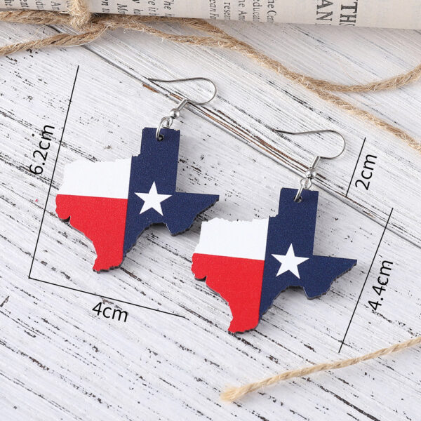 Wholesale Cross Border US Independence Day Red White Blue Stars Texas Map State Flag Pendant Wooden Double Sided Earrings