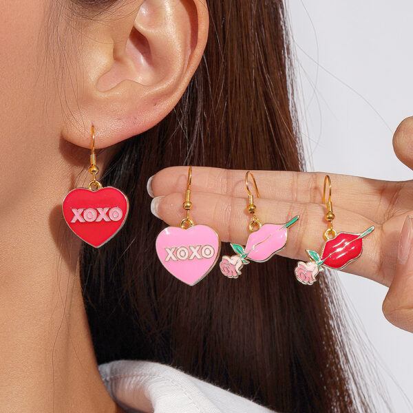 Wholesale Valentine's Day Series Red and Pink Heart Ear Hook Earrings
