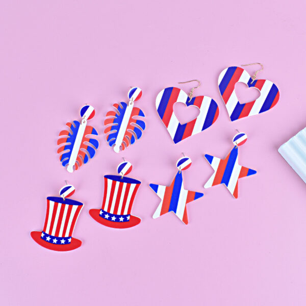 Wholesale New American Independence Day earrings red White blue striped flag earrings