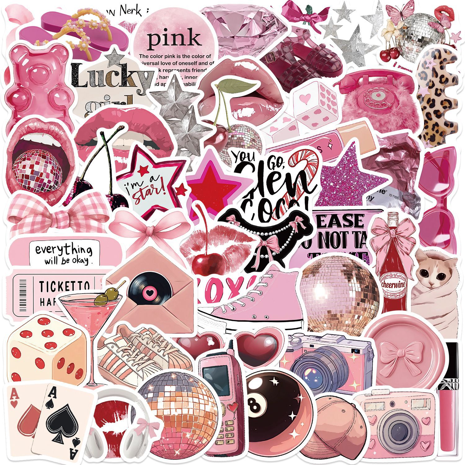 Wholesale Cartoon Pink Daily Waterproof Vinyl Stickers