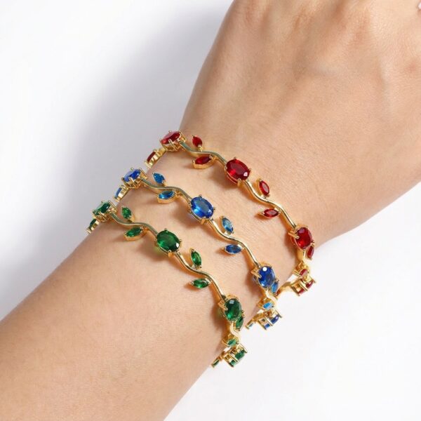 Wholesale Copper inlaid colored zircon flower branch and leaf bracelet