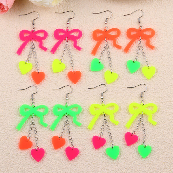 Wholesale Valentine's Day fluorescent bow heart acrylic earrings