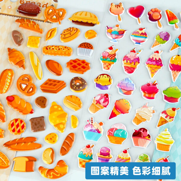 Wholesale Ice Cream Gourmet Dessert Cake Candy Food 3D Bubble Stickers Kidsren Boys and Girls Decorative Stickers